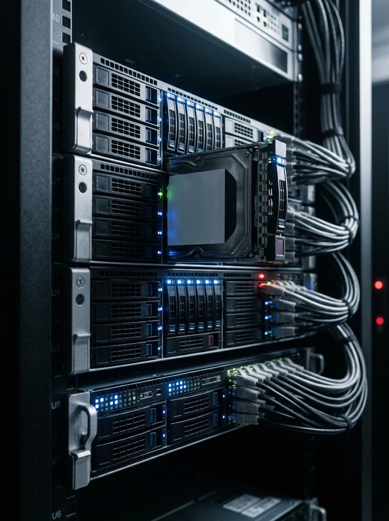 A storage array with a hot-swap drive pulled out