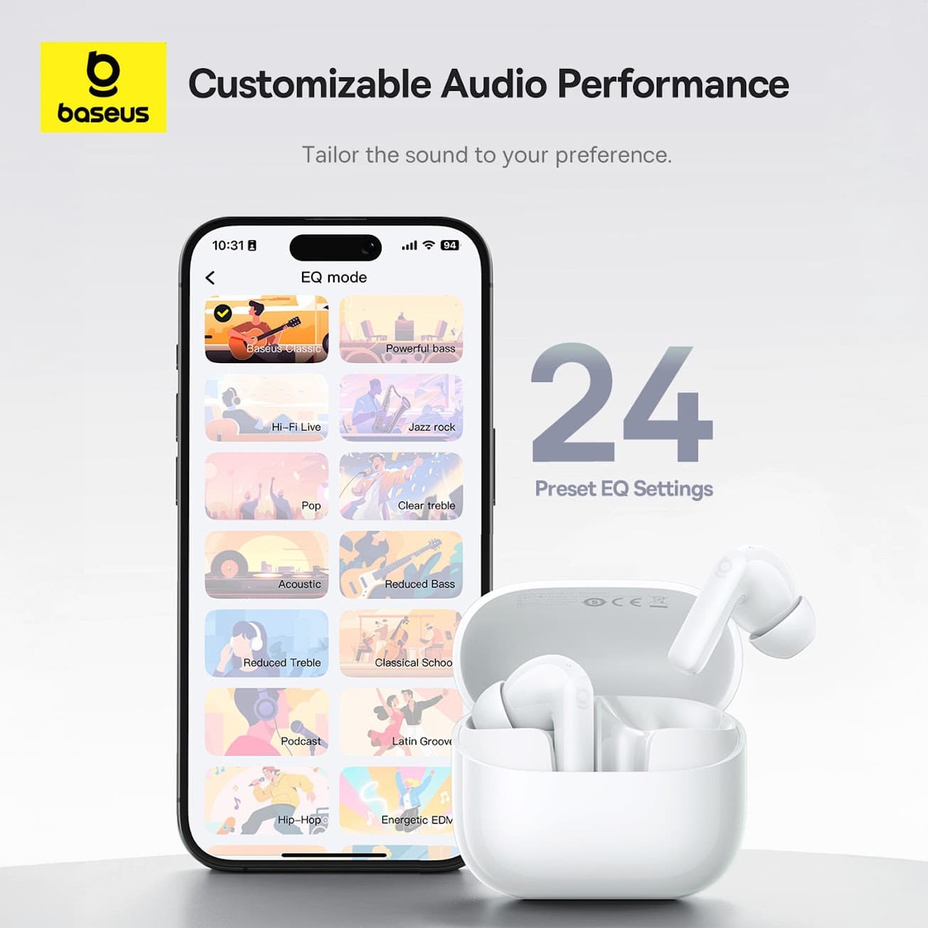 Baseus Bass BP1 NC In-Ear True Wireless Earbuds – Moon White, view 7