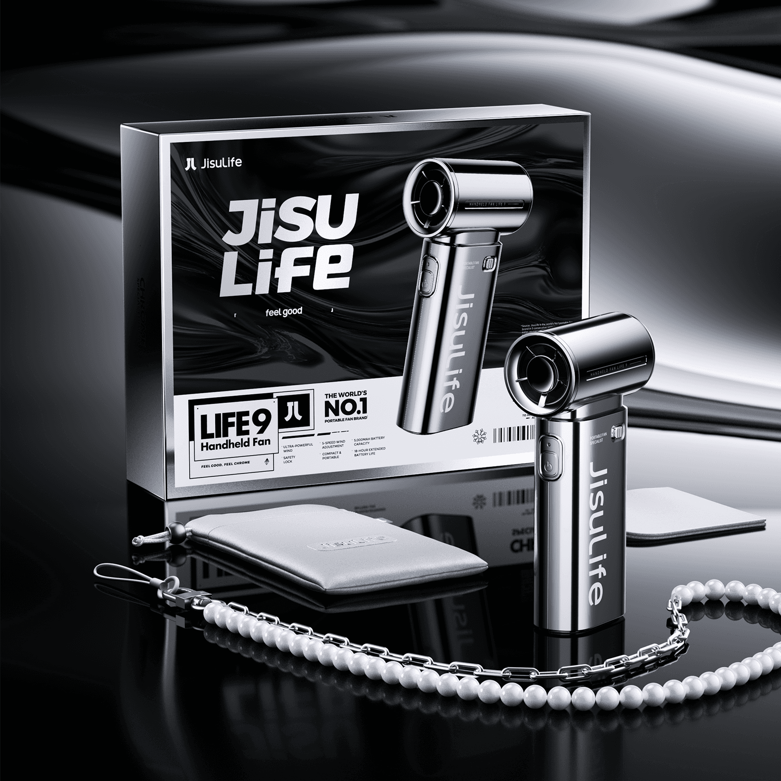 JisuLife Life9 Rechargeable Handheld Fan – 5000mAh Chrome Special Edition, view 7