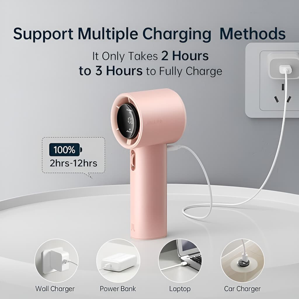 JisuLife Pro 1 Rechargeable Handheld Fan – 3600mAh, 100-Speed – Pink, view 5