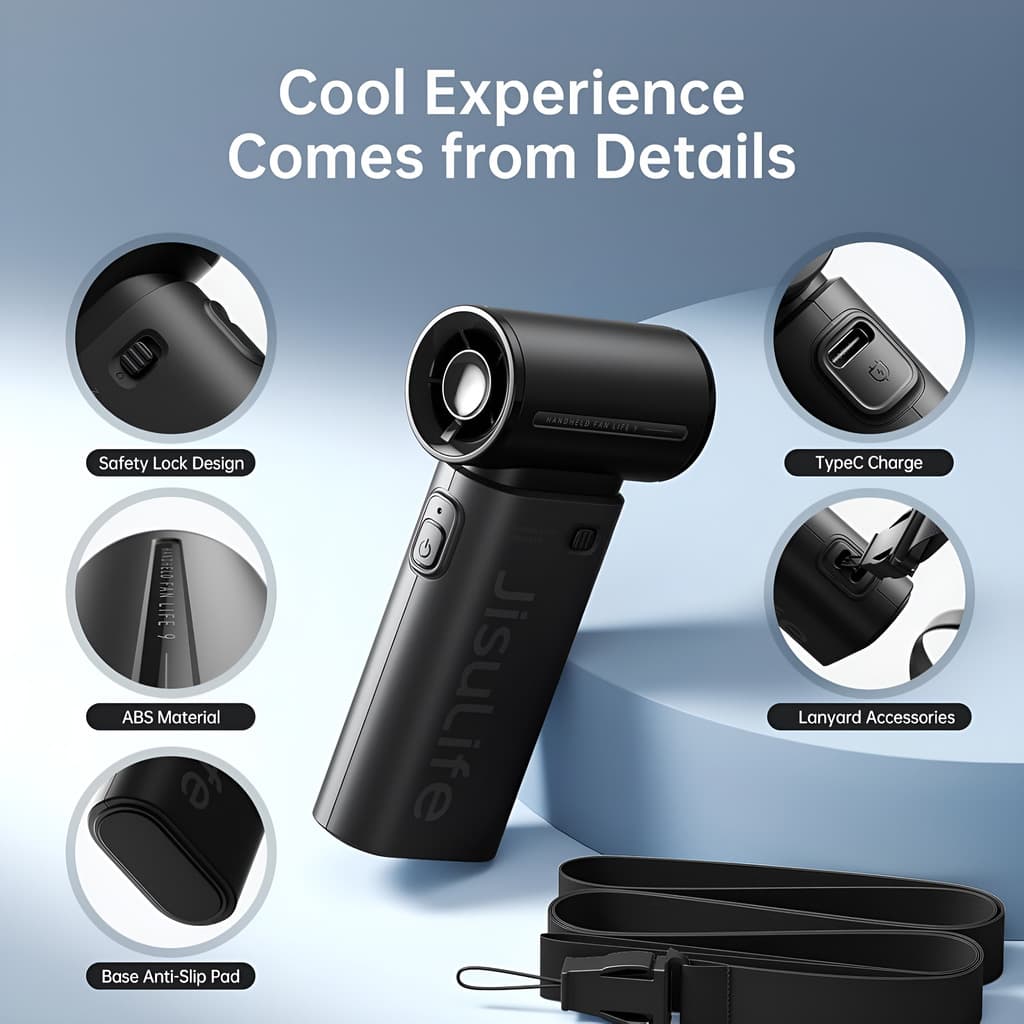 JisuLife Life9 Rechargeable Handheld Fan – 3600mAh, 10m/s, view 5