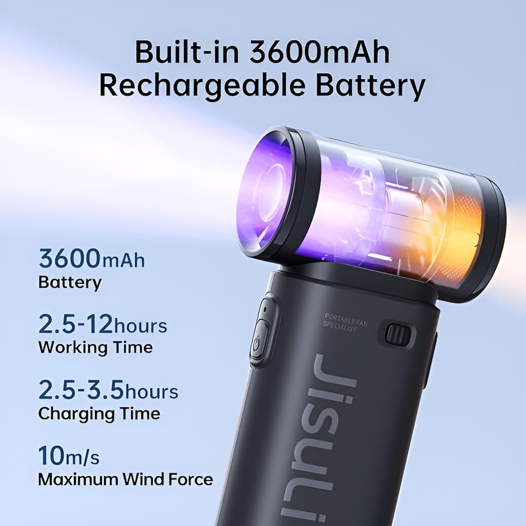 JisuLife Life9 Rechargeable Handheld Fan – 3600mAh, 10m/s, view 7