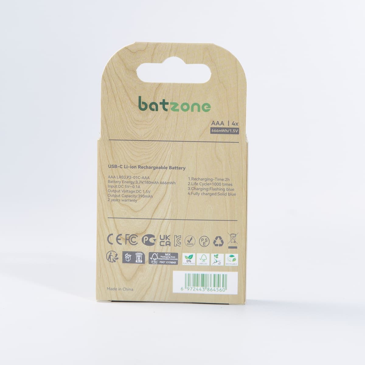 Batzone AAA Rechargeable Batteries – 1.5V Li-ion, USB-C Charging, 4-Pack, view 2