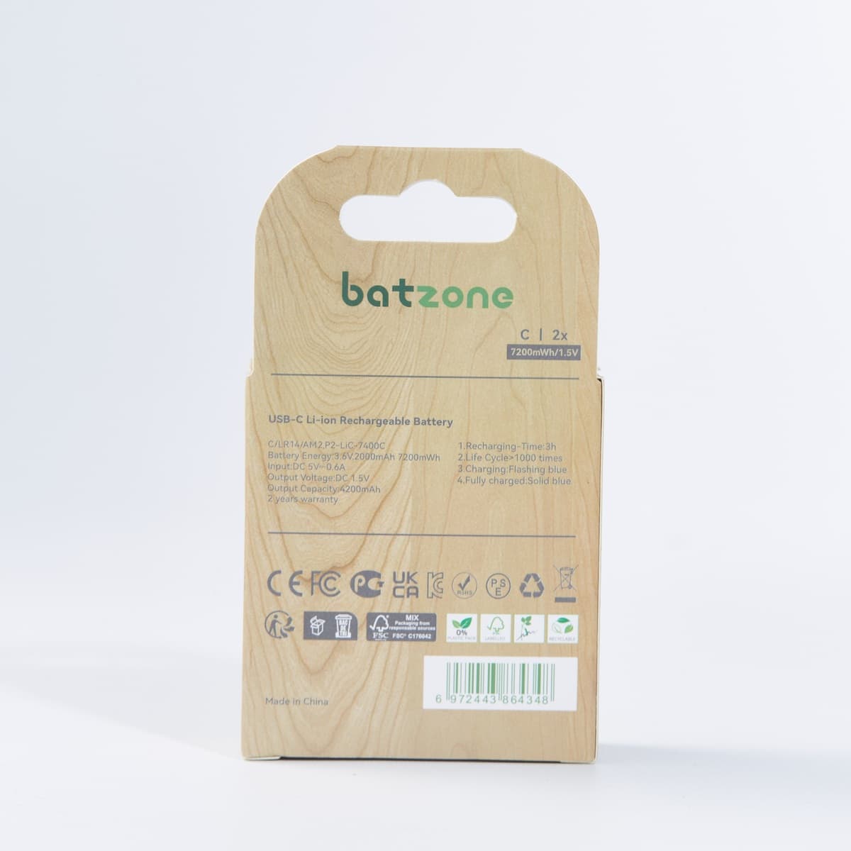 Batzone C 7200mWh USB-C Li-ion Rechargeable Batteries (2-Pack), view 6