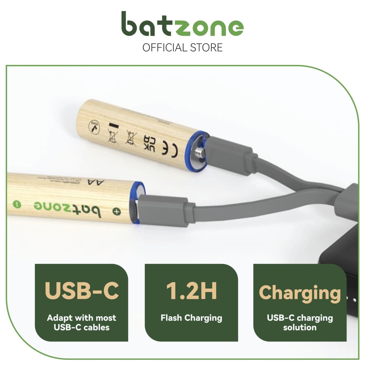 Batzone C 7200mWh USB-C Li-ion Rechargeable Batteries (2-Pack), view 8