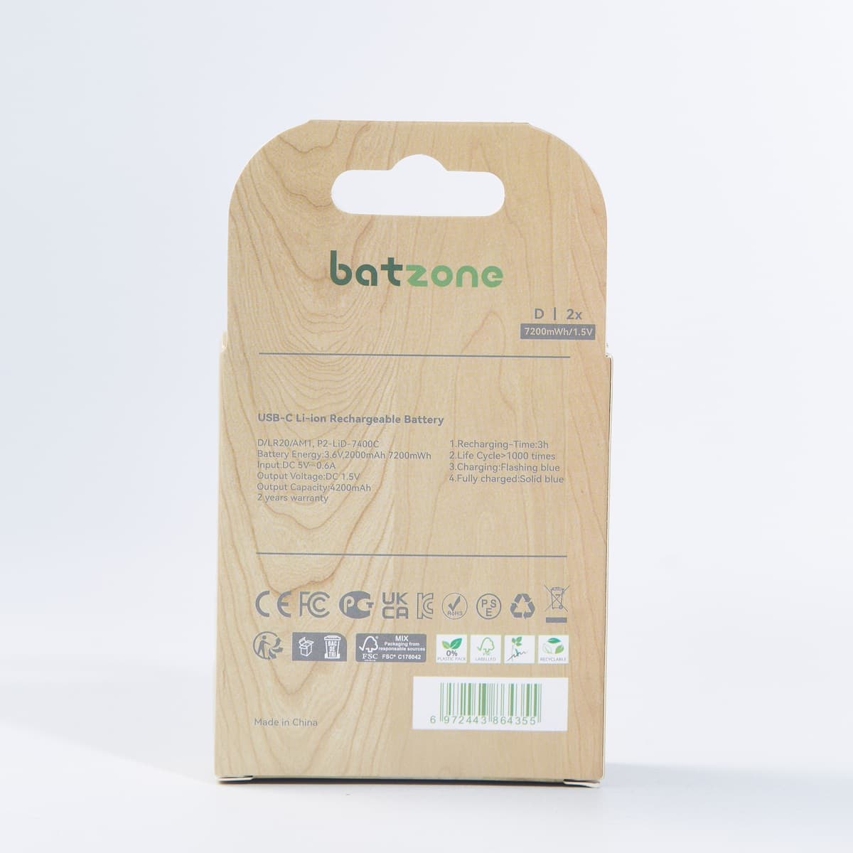 Batzone D 7200mWh USB-C Li-ion Rechargeable Batteries (2-Pack), view 6