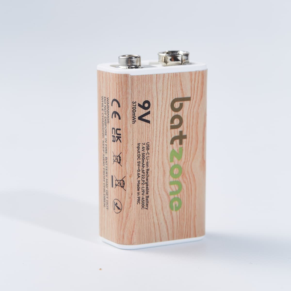 Batzone 9V 3700mWh USB-C Li-ion Rechargeable Battery (1-Pack)