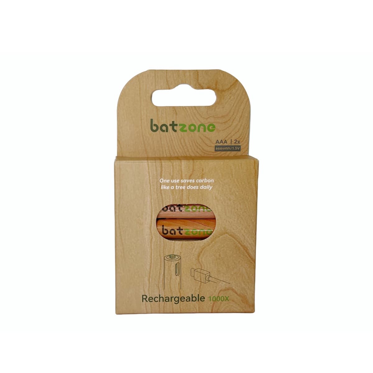 Batzone AAA 666mWh USB-C Li-ion Rechargeable Batteries (2-Pack)