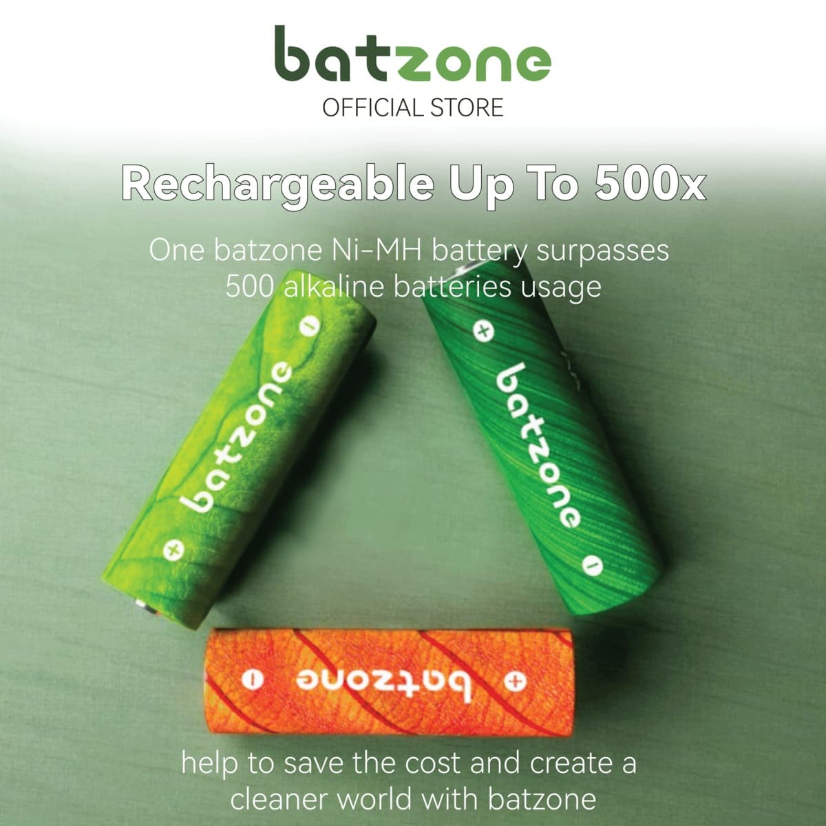 Batzone AAA 800mAh Ni-MH 2.0 Rechargeable Batteries (4-Pack), view 2