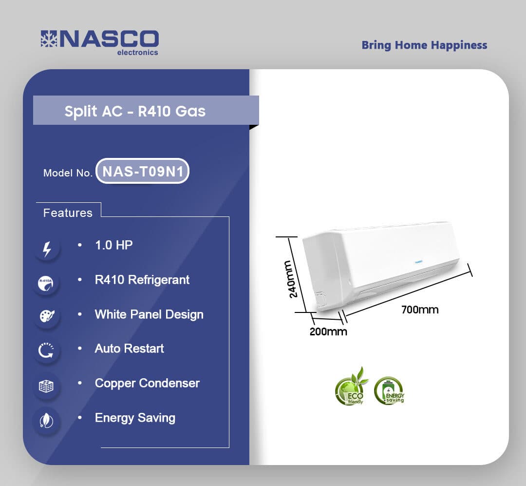 NASCO NAS-T09N1 9000 Btu/h SPLIT AC R410 - WHITE, view 2