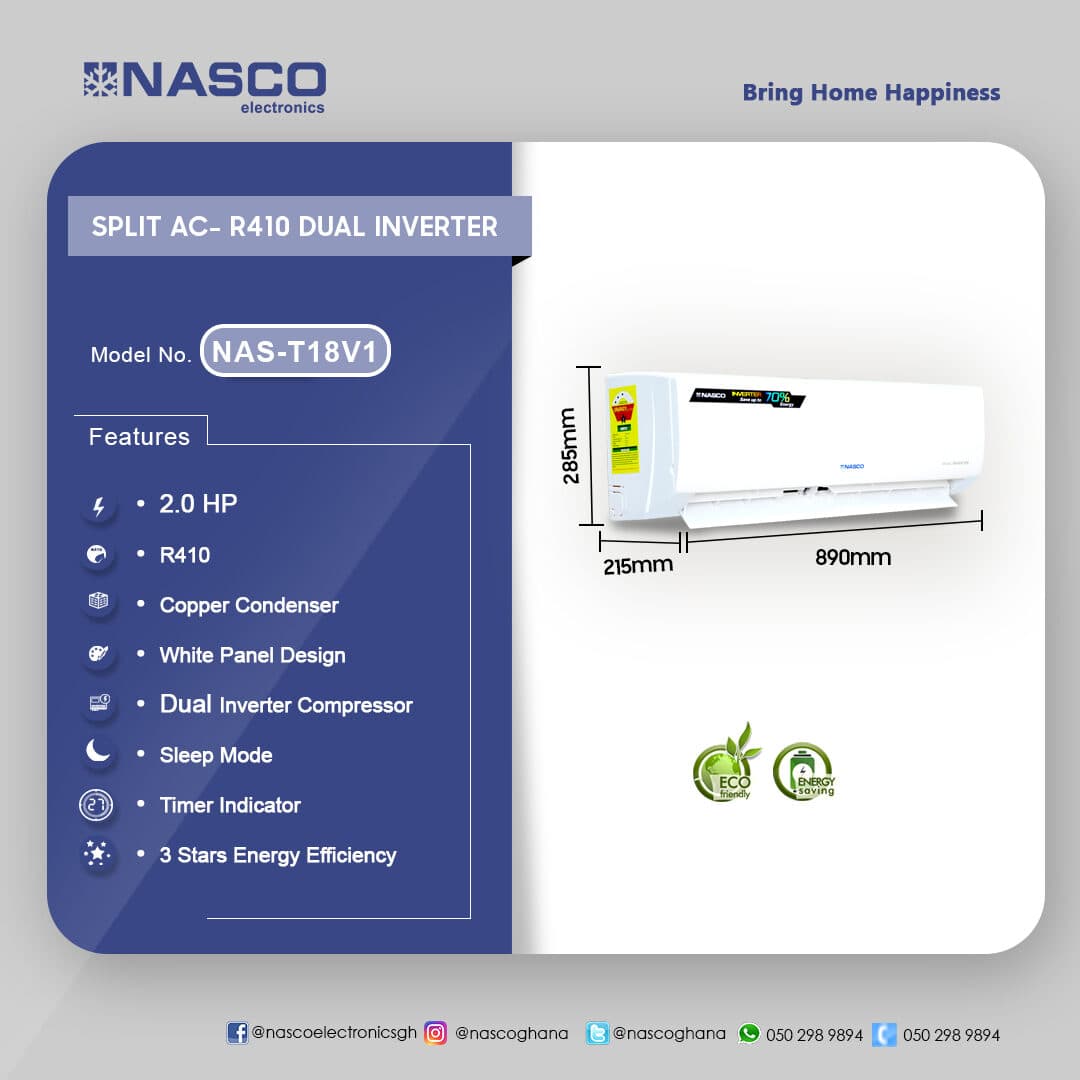 NASCO NAS-T18V1 18000 Btu/h SPLIT AC R410 DUAL INVERTER, view 2