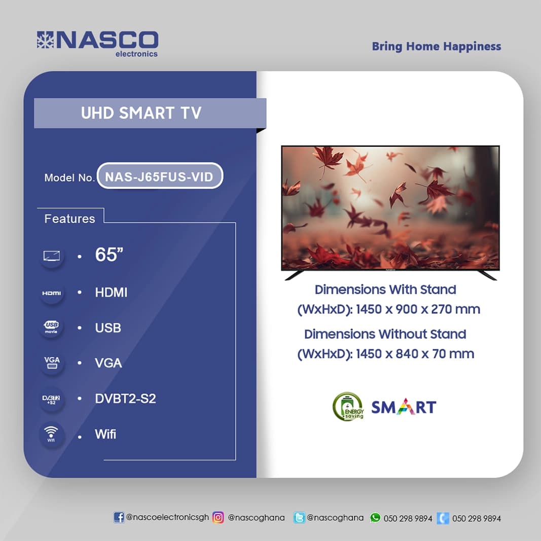NASCO NAS-J65FUS-VID 65" UHD SMART VIDAA TV, view 2