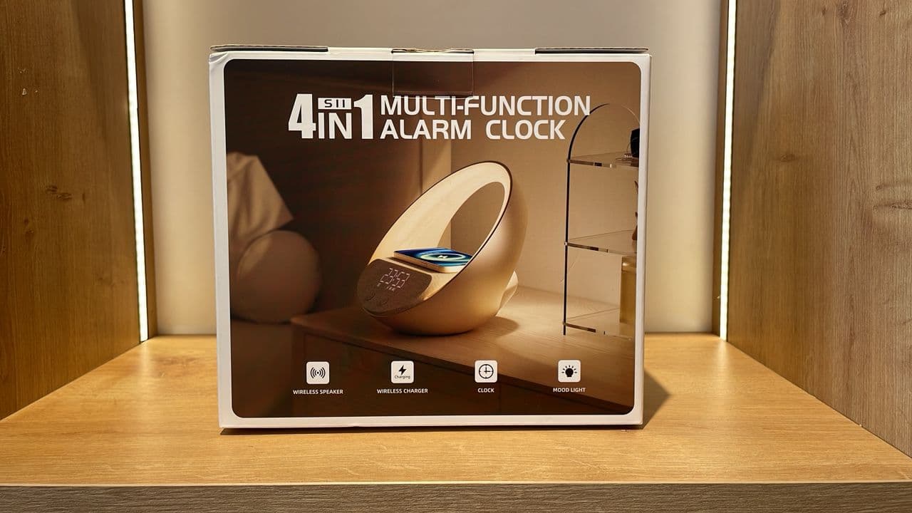 S11 4-in-1 Bluetooth Speaker with Clock, 15W Wireless Charger, Multicolor LED Nightlight, Digital Alarm- Wooden Color, view 2