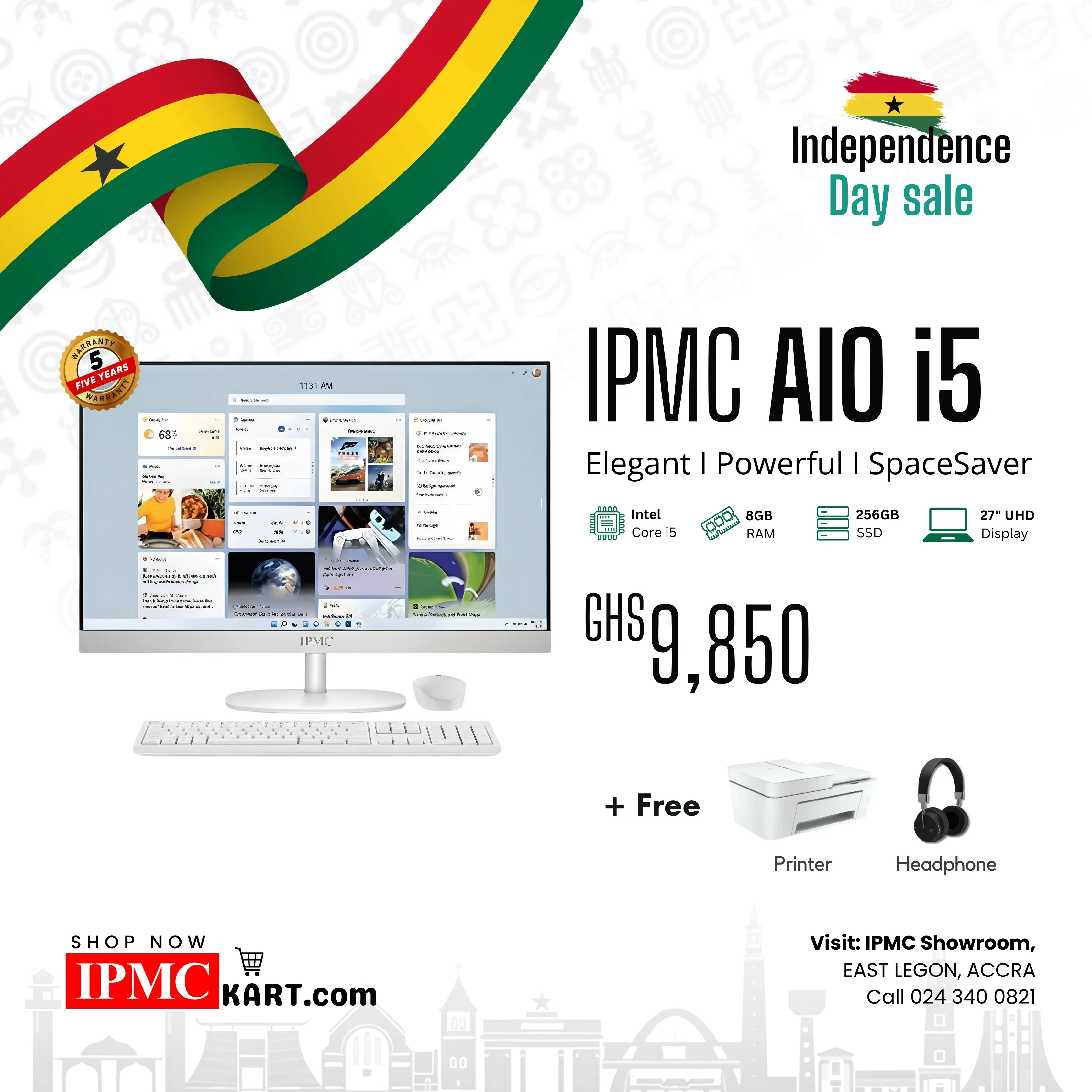 IPMC AIO i5 Desktop Bundle – Printer & Headphones