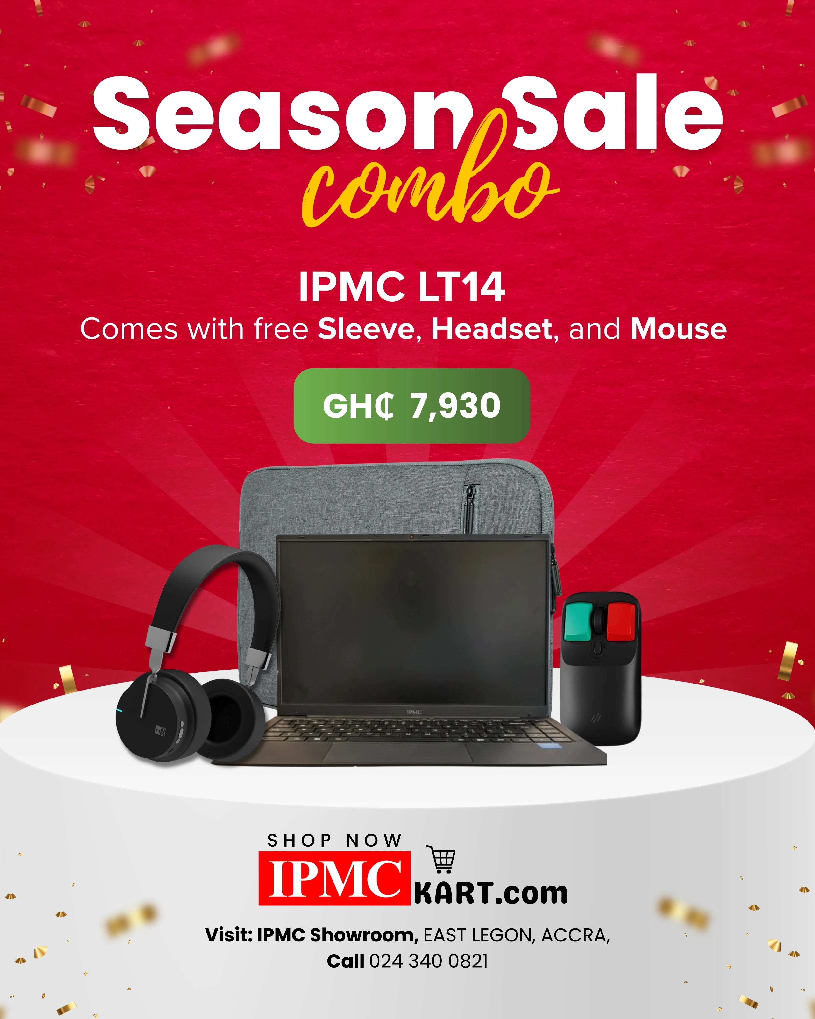 IPMC LT14 Pro Laptop + Sleeve + Heatz Headphone + Keycap Mouse ZM23