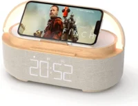 6-IN-1 ALARM CLOCK, WIRELESS CHARGER, MOBILE STAND, WIRELESS SPEAKER, MOOD LIGHT, 4MM CHARGE DISTANCE