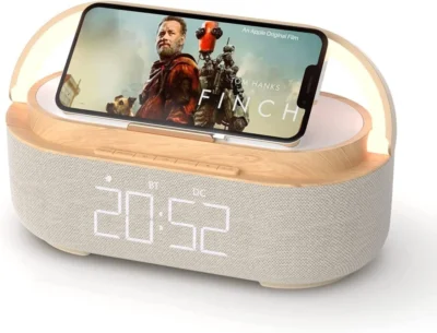 6-IN-1 ALARM CLOCK, WIRELESS CHARGER, MOBILE STAND, WIRELESS SPEAKER, MOOD LIGHT, 4MM CHARGE DISTANCE